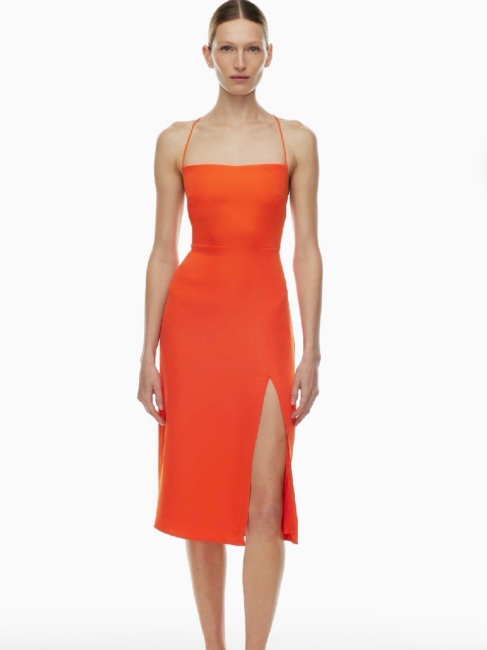 Aritzia Babaton Success Midi Dress in Matte Satin Hot Cheeky Orange Size 4